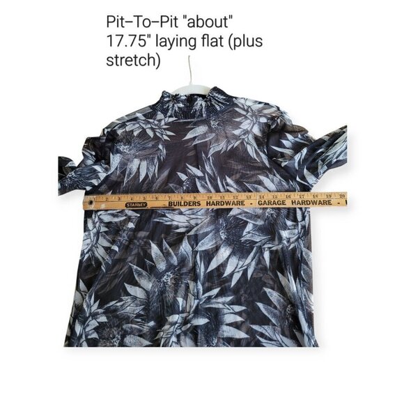 ZARA Semi-Sheer Mesh Floral High Neck Bell Sleeve Top in Black & White size S - Picture 5 of 7